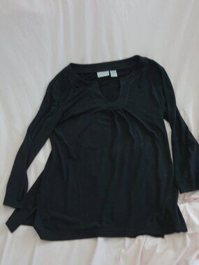 Chico's Black Long Sleeve Split Neck Tunic Top Size 1